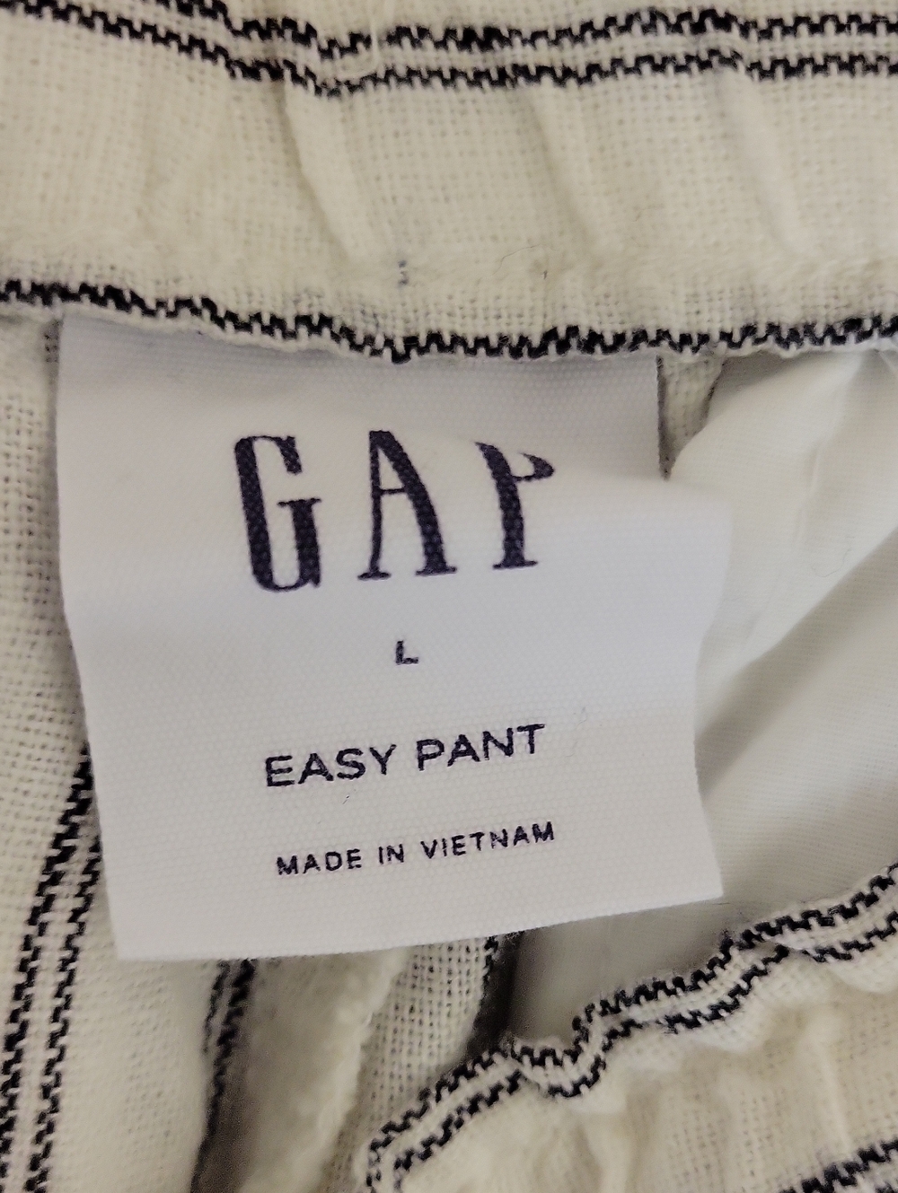 GAP Striped Wide-Leg Drawstring Pants White Black Stripes Large New Linen Blend - Picture 4 of 6